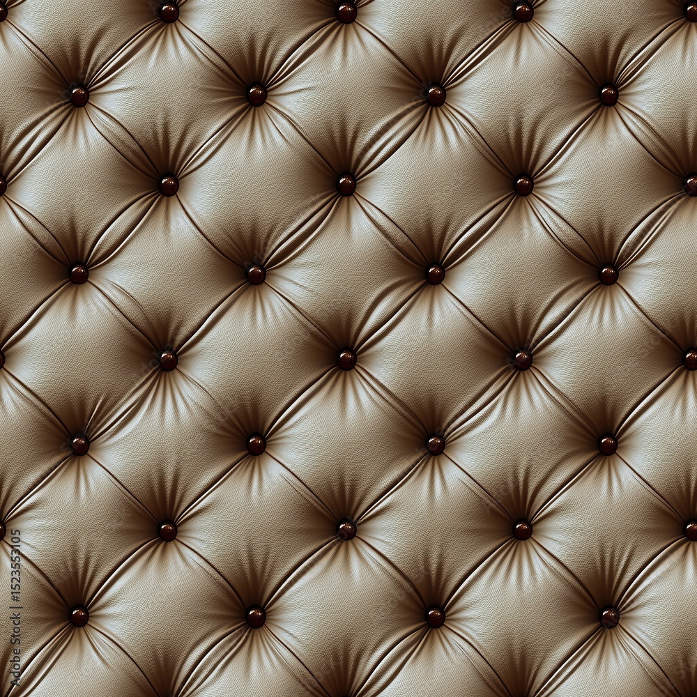 Fototapeta premium Seamless pattern of high-quality, elegant light brown leather upholstery with classic diamond tufting and coordinating buttons. Ideal for luxurious backgrounds.