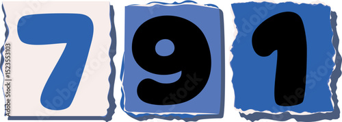 791 Retro torn paper number Design art