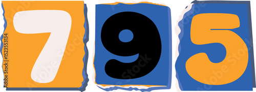 795 Retro torn paper number Design art