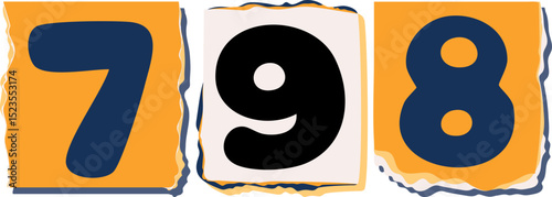 798 Retro torn paper number Design art