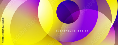 Abstract vibrant circles overlap, creating dynamic colorful gradients. Yellow, purple, pink hues dominate design. Modern aesthetic.