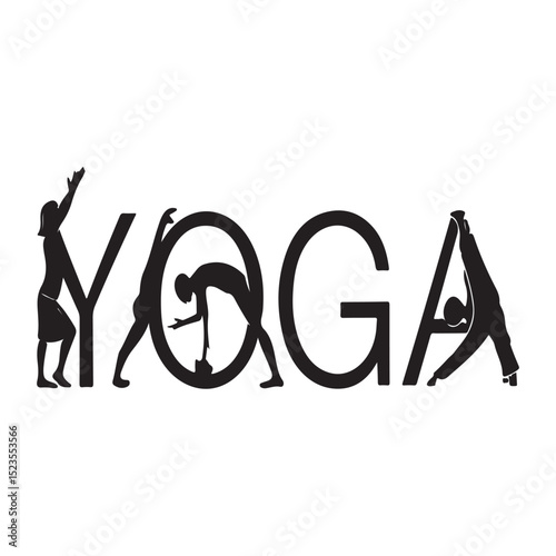 Wallpaper Mural international yoga day. silhouette yoga body posture font. Women practicing yoga. vector illustration design Torontodigital.ca