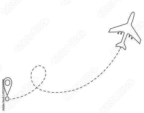 Dotted Airplane Route Icon with Travel Destinations and Map Pins