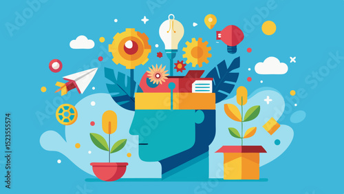Creative mind with lightbulb and gears illustration