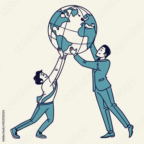 Business people lifting the world