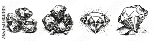 Vintage Illustrations of Various Diamond Shapes and Cuts