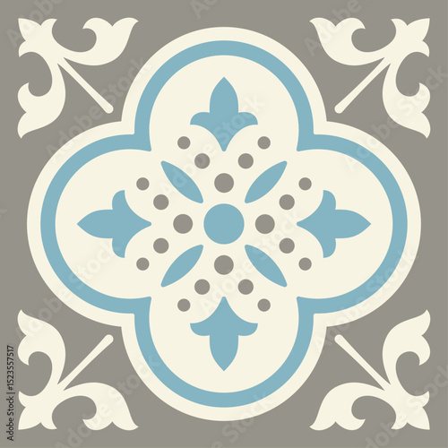 Aqua Blue and Mint Green Vintage Tile Pattern Set – Mediterranean Decorative Vector