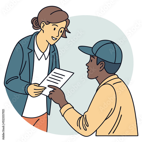 Diverse colleagues exchanging documents business cooperation illustration