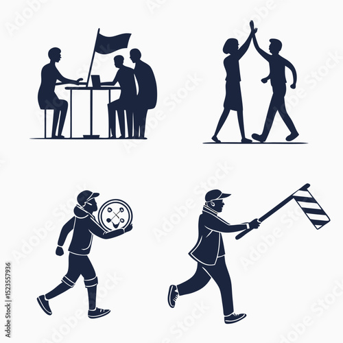 Diverse people teamwork success and celebration silhouettes