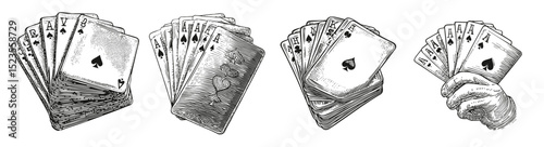 Vintage Playing Cards Illustration with Spades for Design and Art, Logo Design, Hand drawing Engraving, Vector Illustration Isolated Object