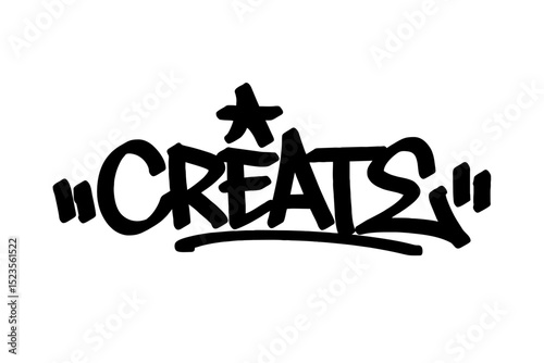 Graffiti tag text "Create" in bold black urban style with vibrant street vibes. Hand-drawn lettering with raw spray paint texture. Perfect for posters, merch, events, and edgy festival designs.
