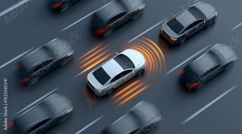 Autonomous vehicle navigating traffic with sensor beams