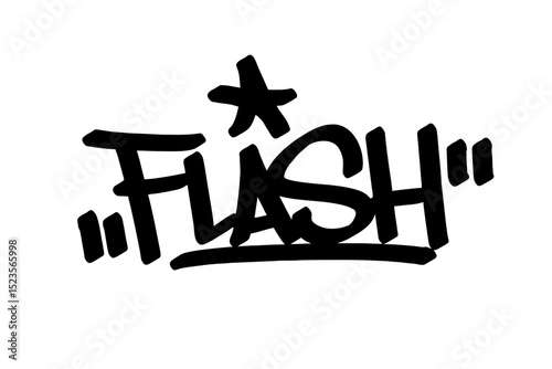 Graffiti tag text "Flash" in bold black urban style with festive street vibes. Hand-drawn lettering with raw spray paint texture. Ideal for posters, merch, events, and edgy festival designs.
