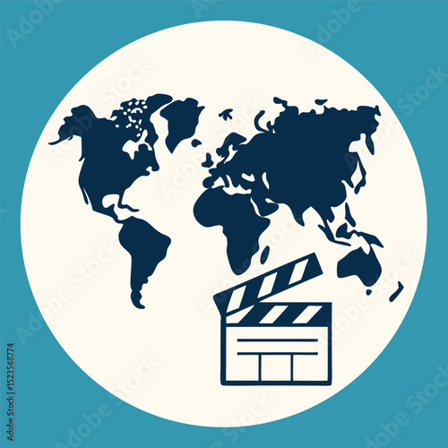 World map clapperboard graphic design