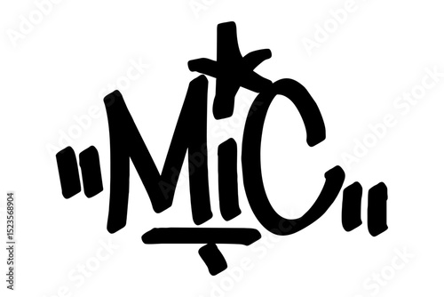 Graffiti tag text "Mic" in bold black urban style with festive street vibes. Hand-drawn lettering with raw spray paint texture. Ideal for posters, merch, events, and edgy festival designs.
