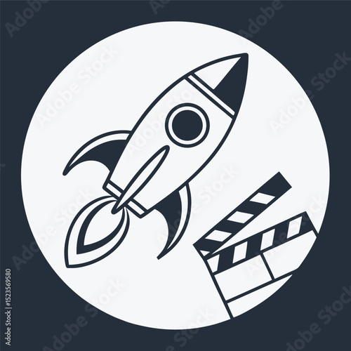 Rocket launch and clapperboard new beginning concept