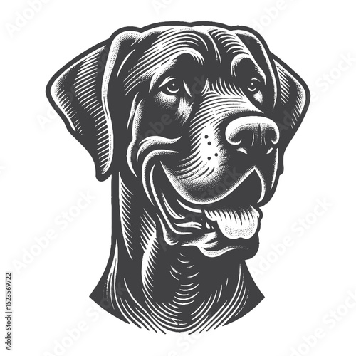 Vintage Hand-Drawn Great Dane Head Illustration – Noble Dog Engraved Style Vector for T-Shirts, Posters, Stickers, and Canine Portrait Theme Apparel