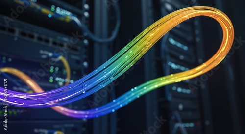 Abstract network infrastructure featuring fiber optic cables symbolizing seamless data transfer