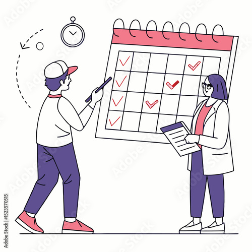 Teamwork and project planning calendar illustration
