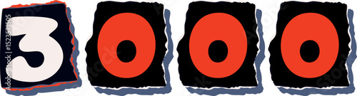 3000 Retro torn paper number Design art