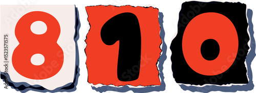 810 Retro torn paper number Design art