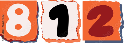 812 Retro torn paper number Design art