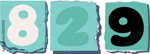 829 Retro torn paper number Design art