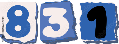 831 Retro torn paper number Design art