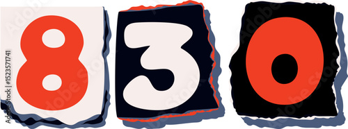 830 Retro torn paper number Design art