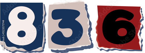 836 Retro torn paper number Design art