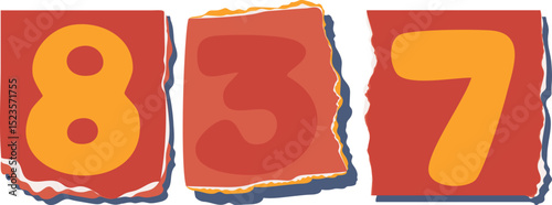 837 Retro torn paper number Design art
