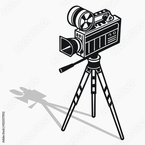 Vintage movie camera on tripod retro filmmaking illustration
