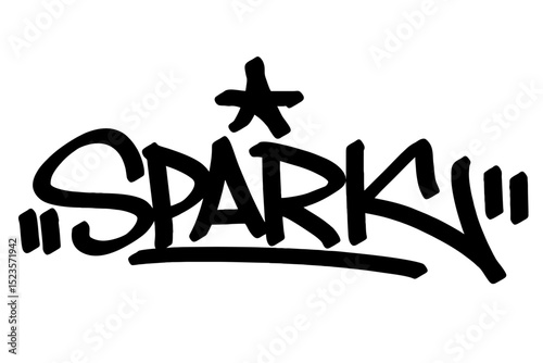 Graffiti tag text "Spark" in bold black urban style with festive street vibes. Hand-drawn lettering with raw spray paint texture. Ideal for posters, merch, events, and edgy festival designs.
