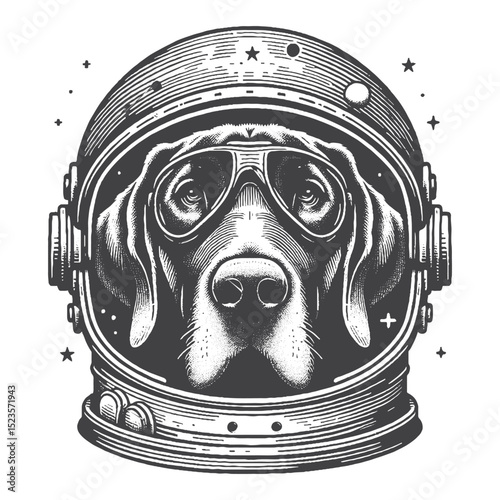 Vintage Hand-Drawn Great Dane in Space Helmet Illustration – Cosmic Dog Engraved Style Vector for T-Shirts, Posters, Stickers, and Sci-Fi Adventure Theme Apparel
