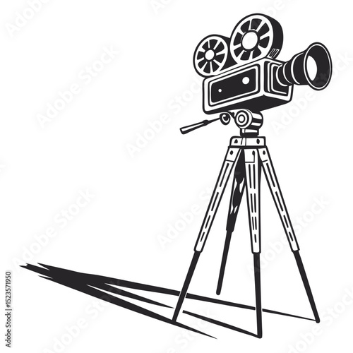 Vintage movie camera silhouette illustration