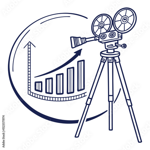 Vintage movie camera with growth chart success in film
