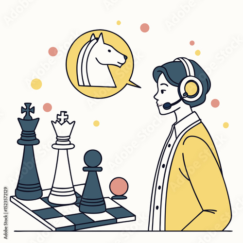 Woman playing chess and on a call
