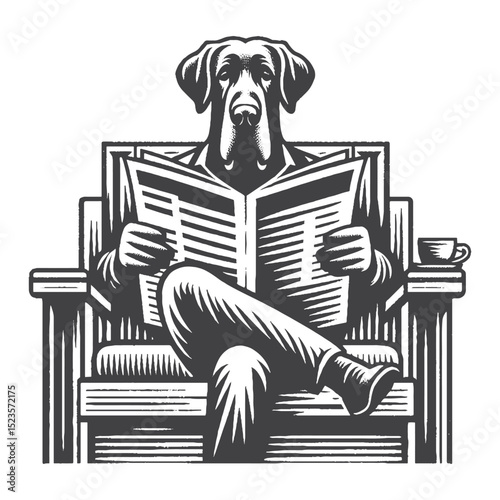 Vintage Hand-Drawn Great Dane Relax on the Sofa Illustration – Cozy Dog Engraved Style Vector for T-Shirts, Posters, Stickers, and Home Comfort Theme Apparel