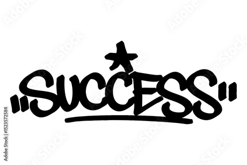 Graffiti tag text "Success" in bold black urban style with festive street vibes. Hand-drawn lettering with raw spray paint texture. Perfect for posters, merch, events, and edgy designs.
