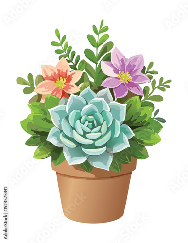 Succulent with Assorted Colorful Flowers