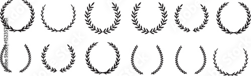 laurel, wreath, wreaths, laurel wreath, leaf, leaves, circle, circular, frame, border, award, achievement, honor, victory, winner, success, emblem, badge, icon, element, design element, silhouette, bl