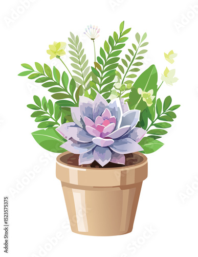 Lush Succulent with Purple Blooms