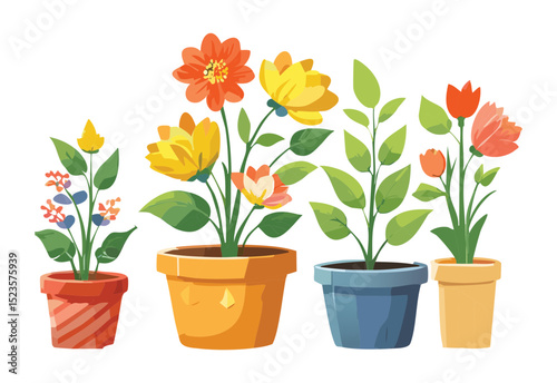 Border of Colorful Potted Flowers