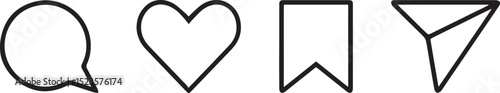 social media, icons, set, comment, like, love, heart, bookmark, save, share, send, dialogue, speech 