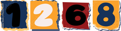 1268 Retro torn paper number Design art
