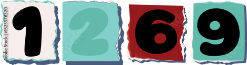 1269 Retro torn paper number Design art