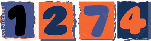 1274 Retro torn paper number Design art