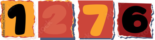 1276 Retro torn paper number Design art