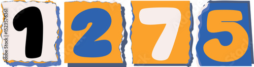 1275 Retro torn paper number Design art