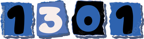 1301 Retro torn paper number Design art